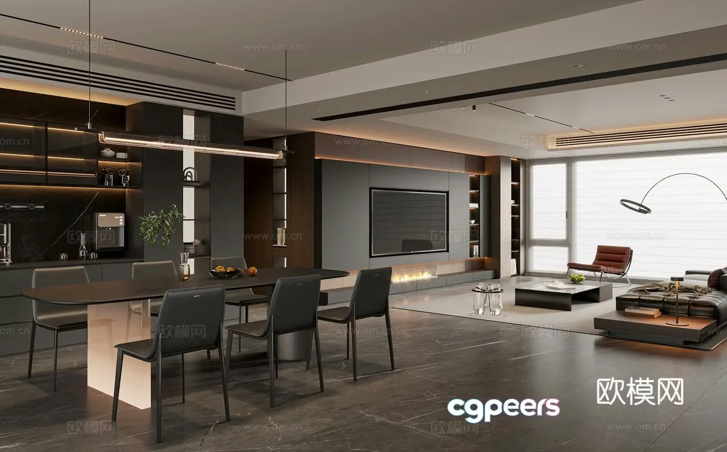 Modern living and dining room sofa and coffee table combination TV cabinet dining table and chair combination sideboard leisure chair 3d model