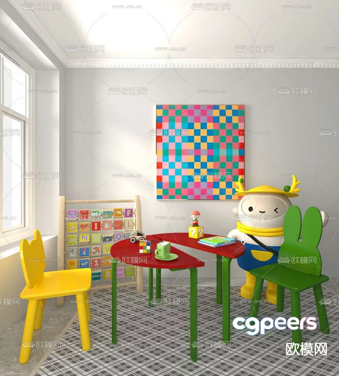 memphis toy table children’s table and chairs 3d model