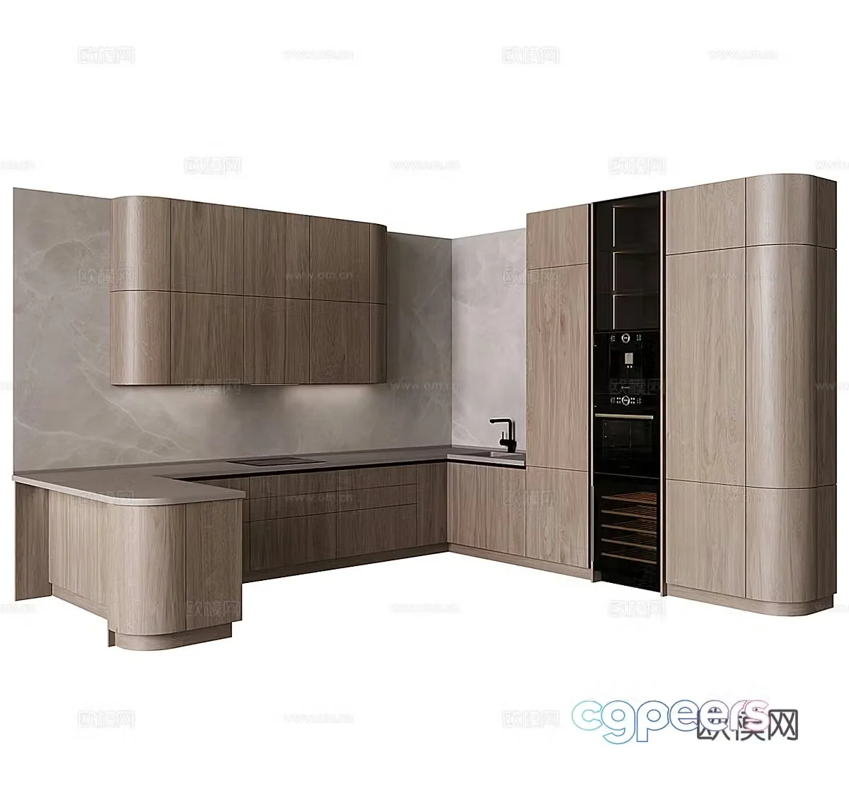 Medium-old kitchen open kitchen kitchen island cabinet kitchen supplies kitchen appliances baking 3d model