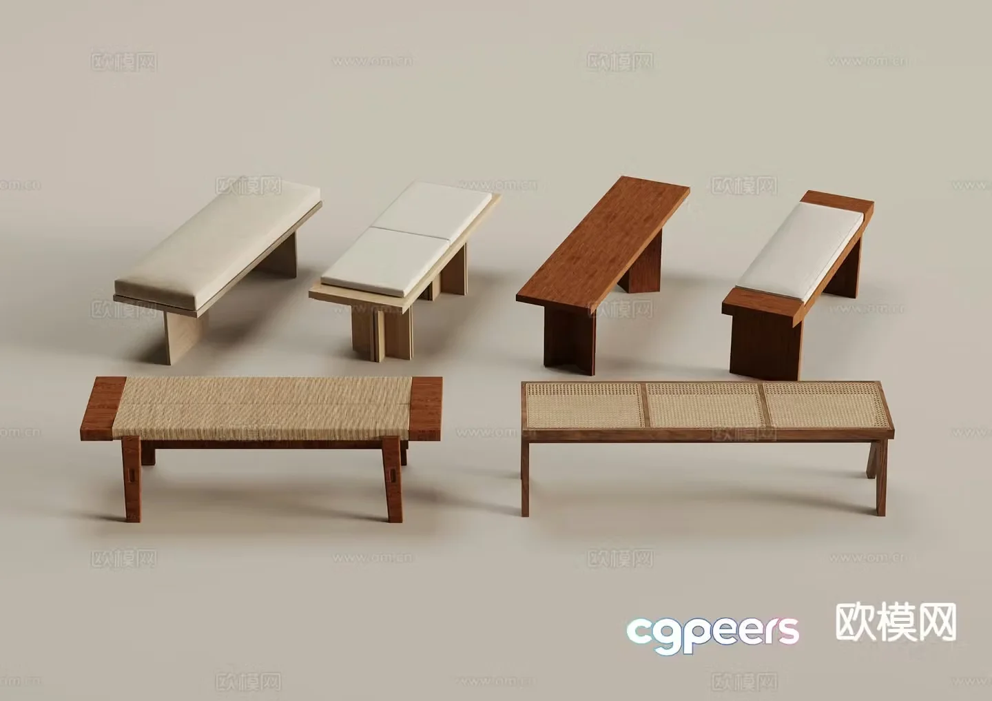 wabi-sabi bed end stool footrest stool 3d model