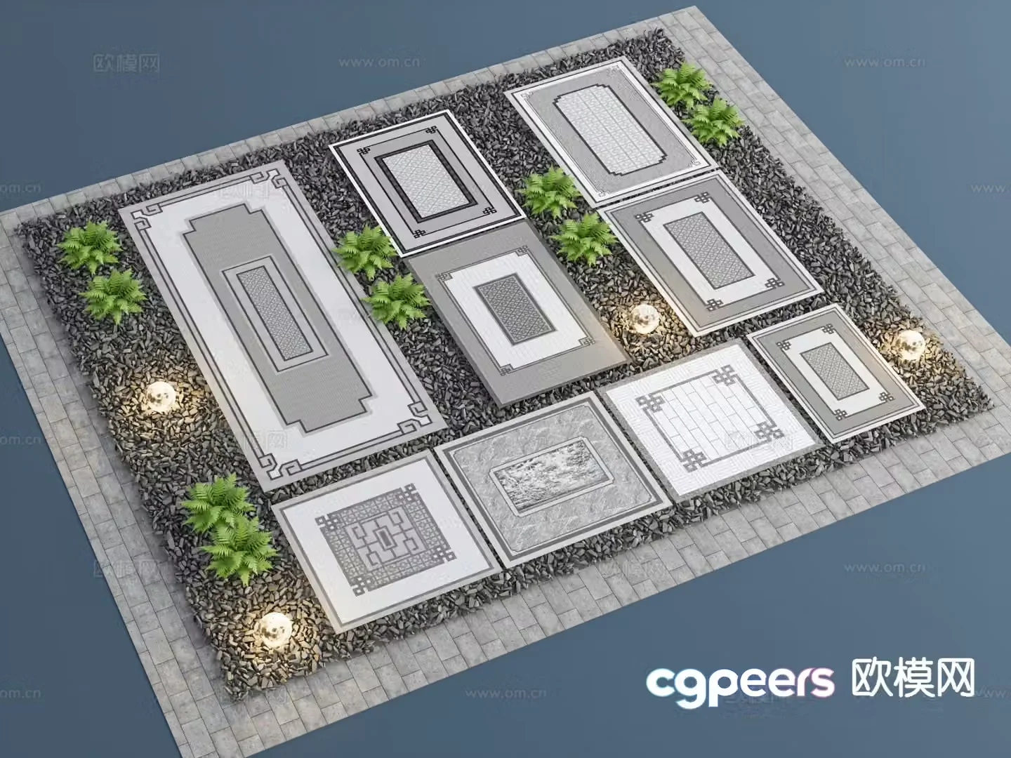 New Chinese style garden paving paving sketches cobblestones stone steps 3D model