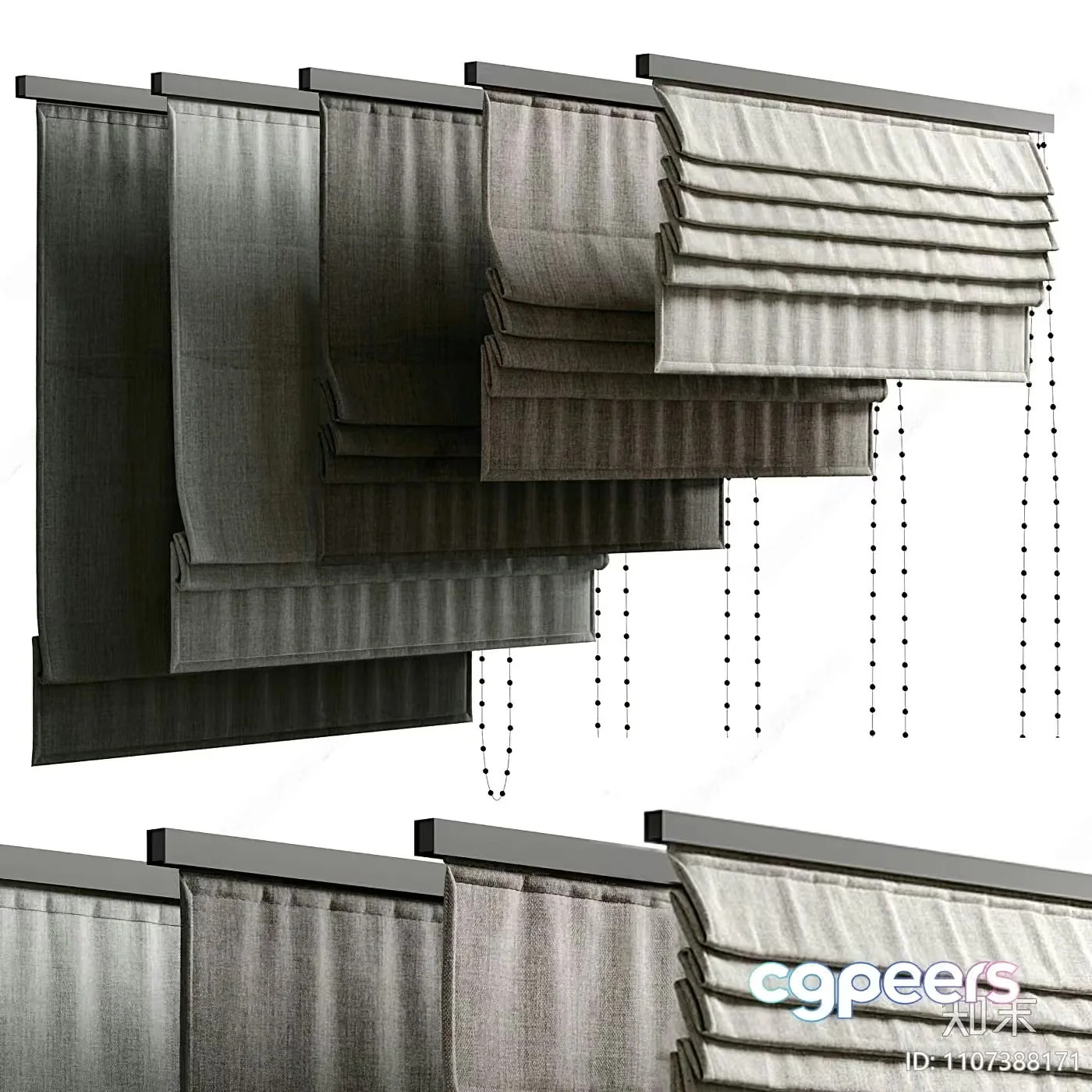A Window Treatment With A Gray Fabric Shade 3D Model – 10864 – VRAY Render