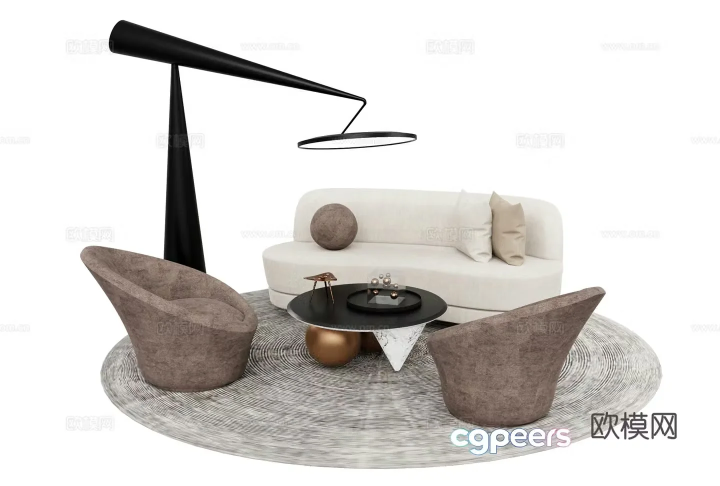 Modern casual sofa single sofa sofa coffee table combination 3D model