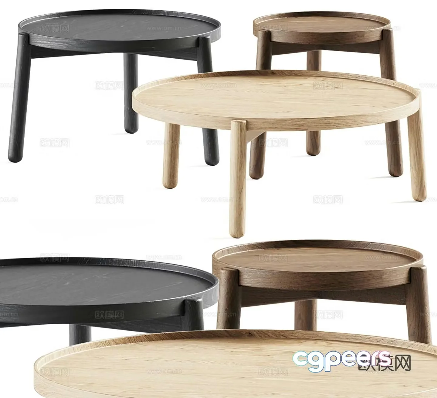 Log style round coffee table 3D model