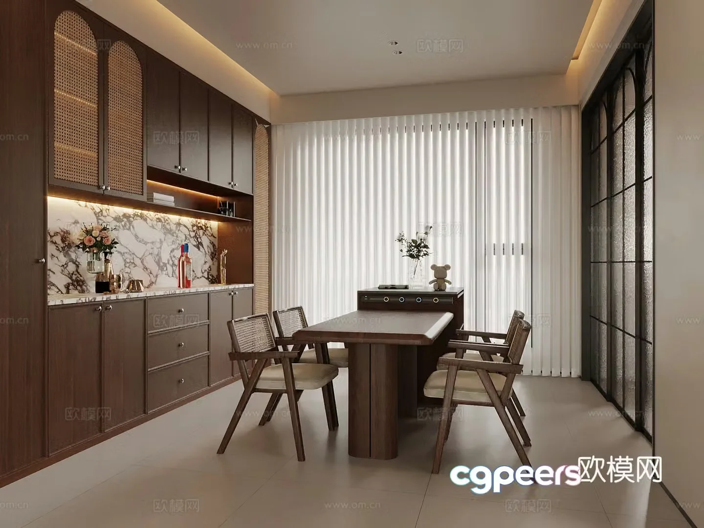 New Chinese style home restaurant dining table and chair 3D model
