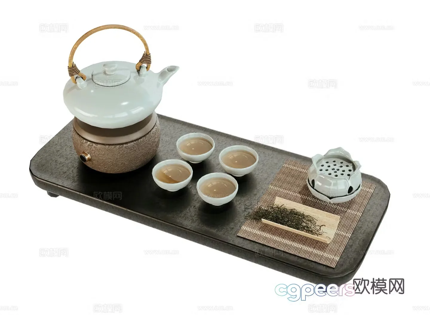 New Chinese style tea set tea tray teapot tea cup 3d model