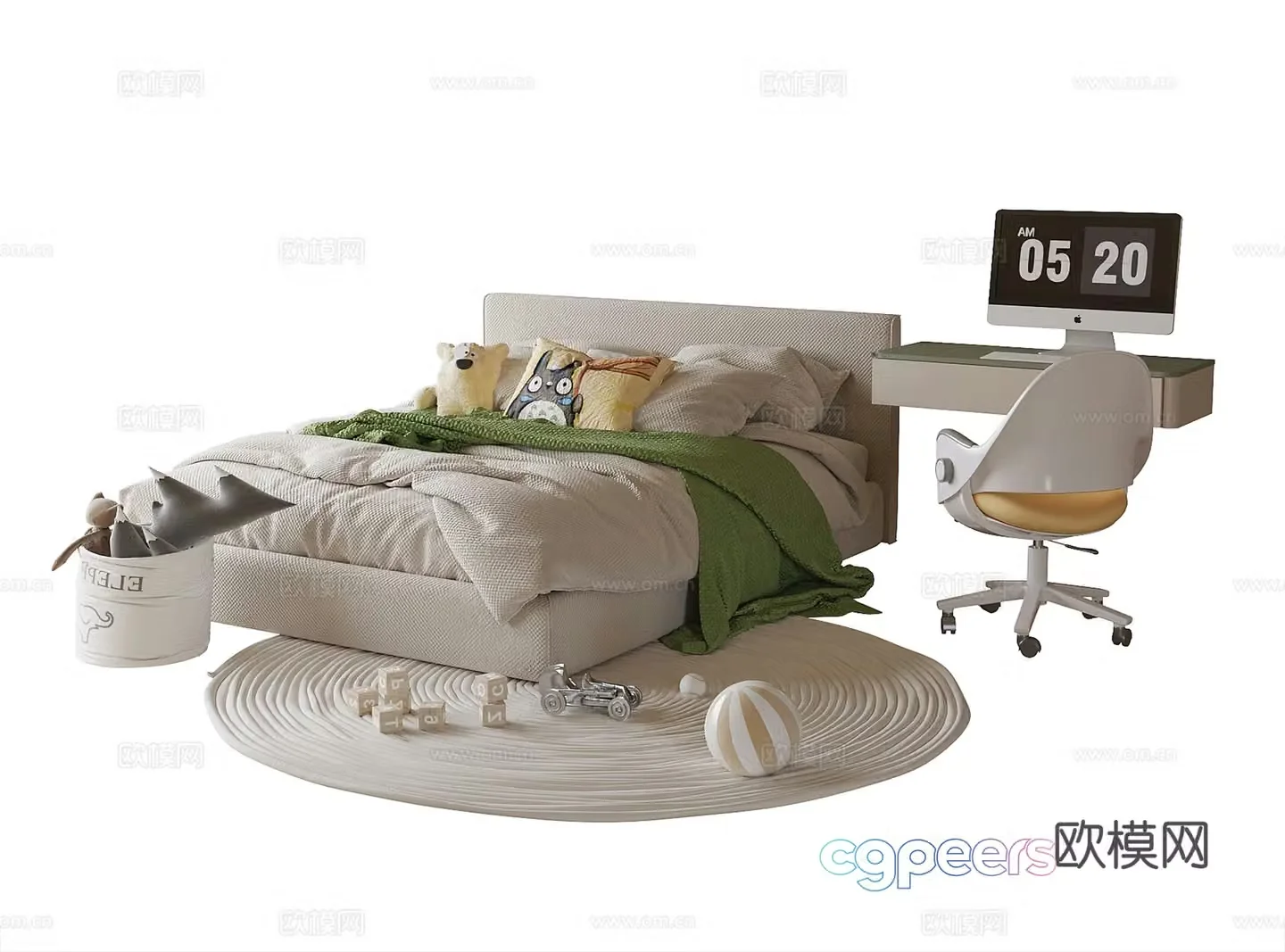 Modern children’s bed children’s desk and chair 3d model
