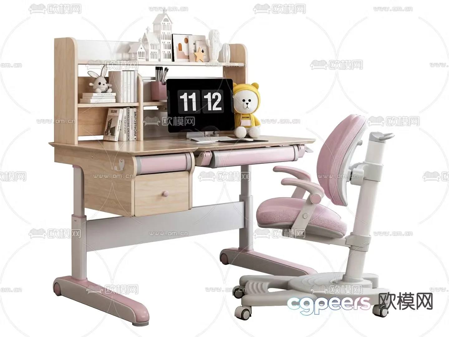 Children’s desk chair lifting desk 3d model