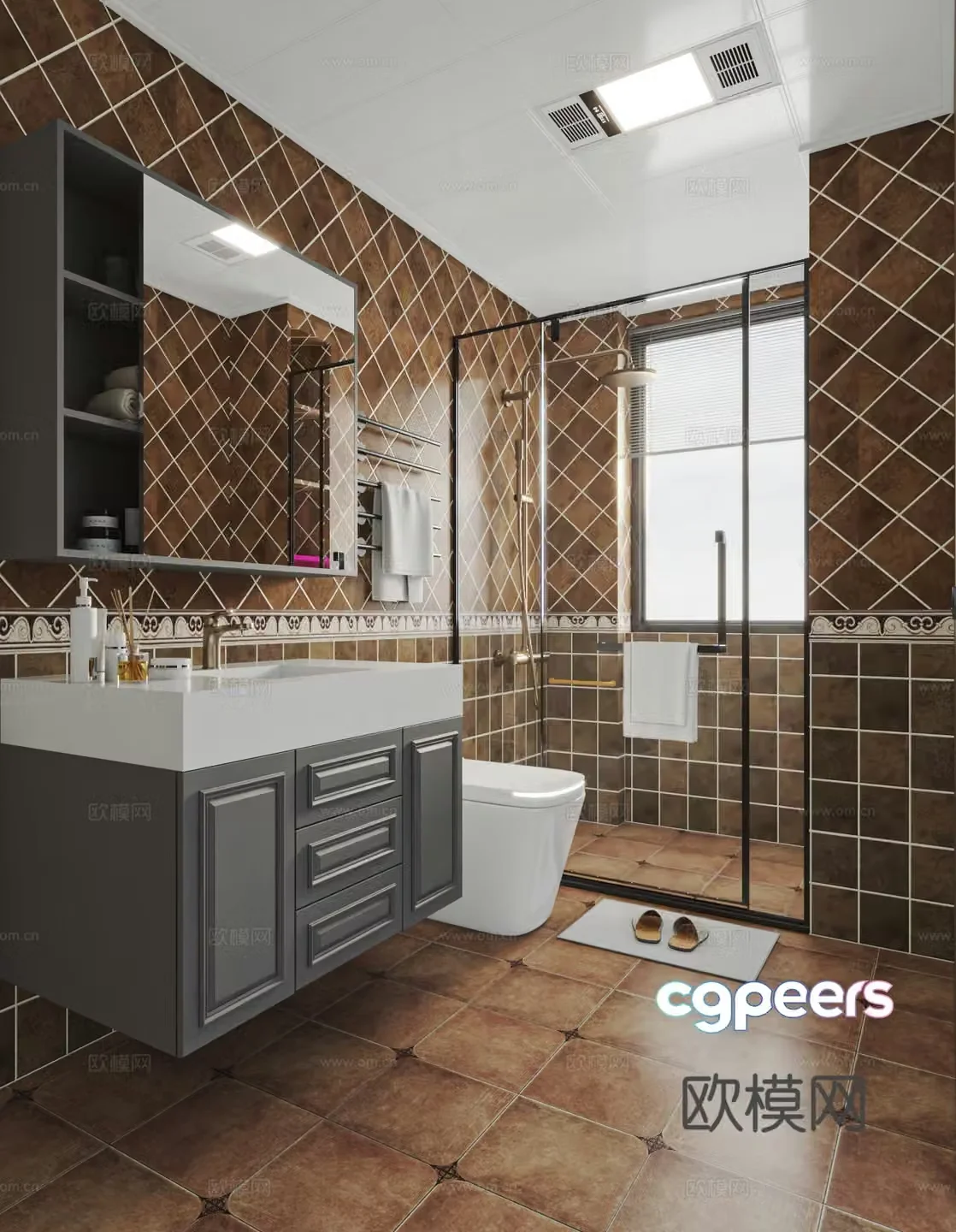 American bathroom pastoral bathroom 3d model