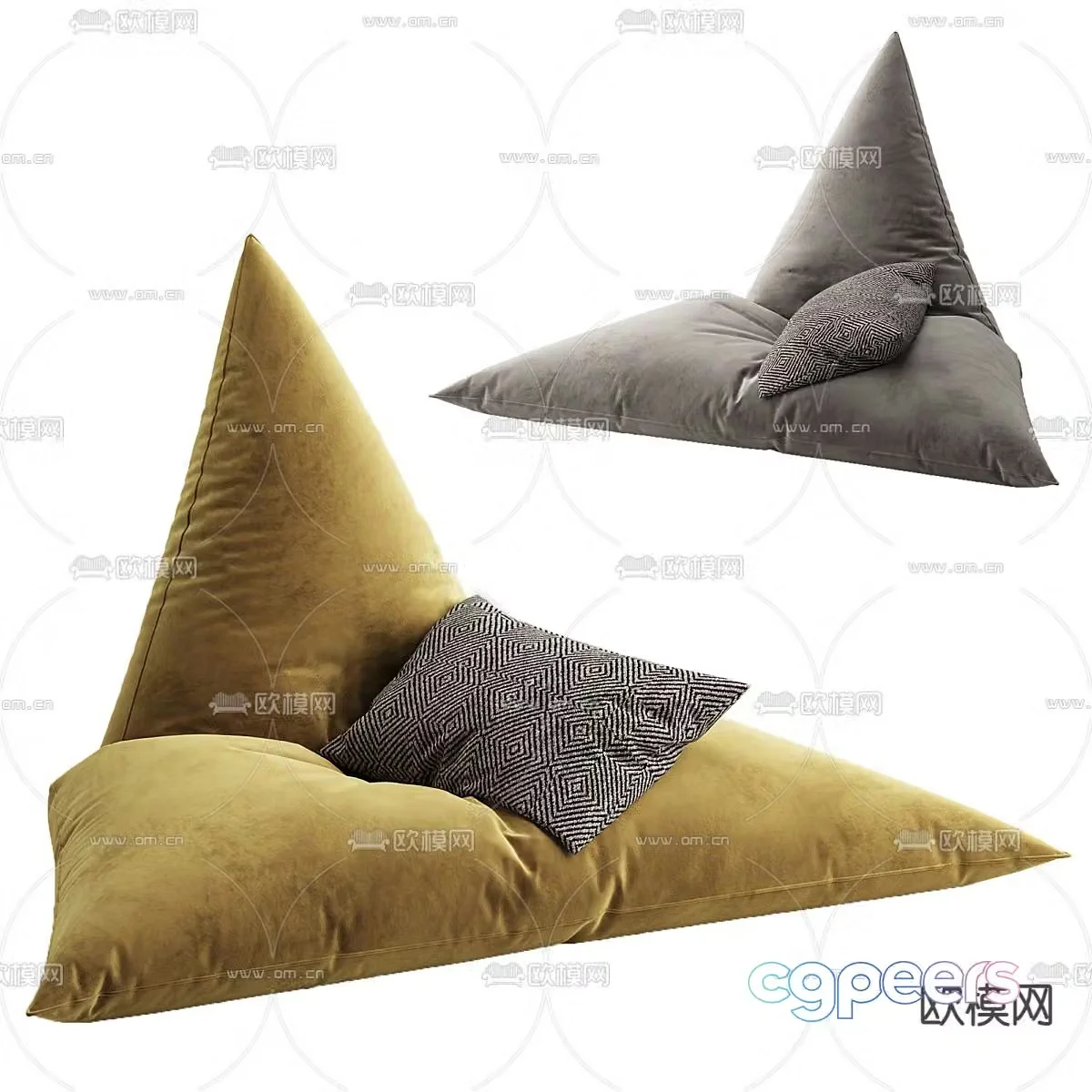 Velvet beanbag triangle sofa 3d model