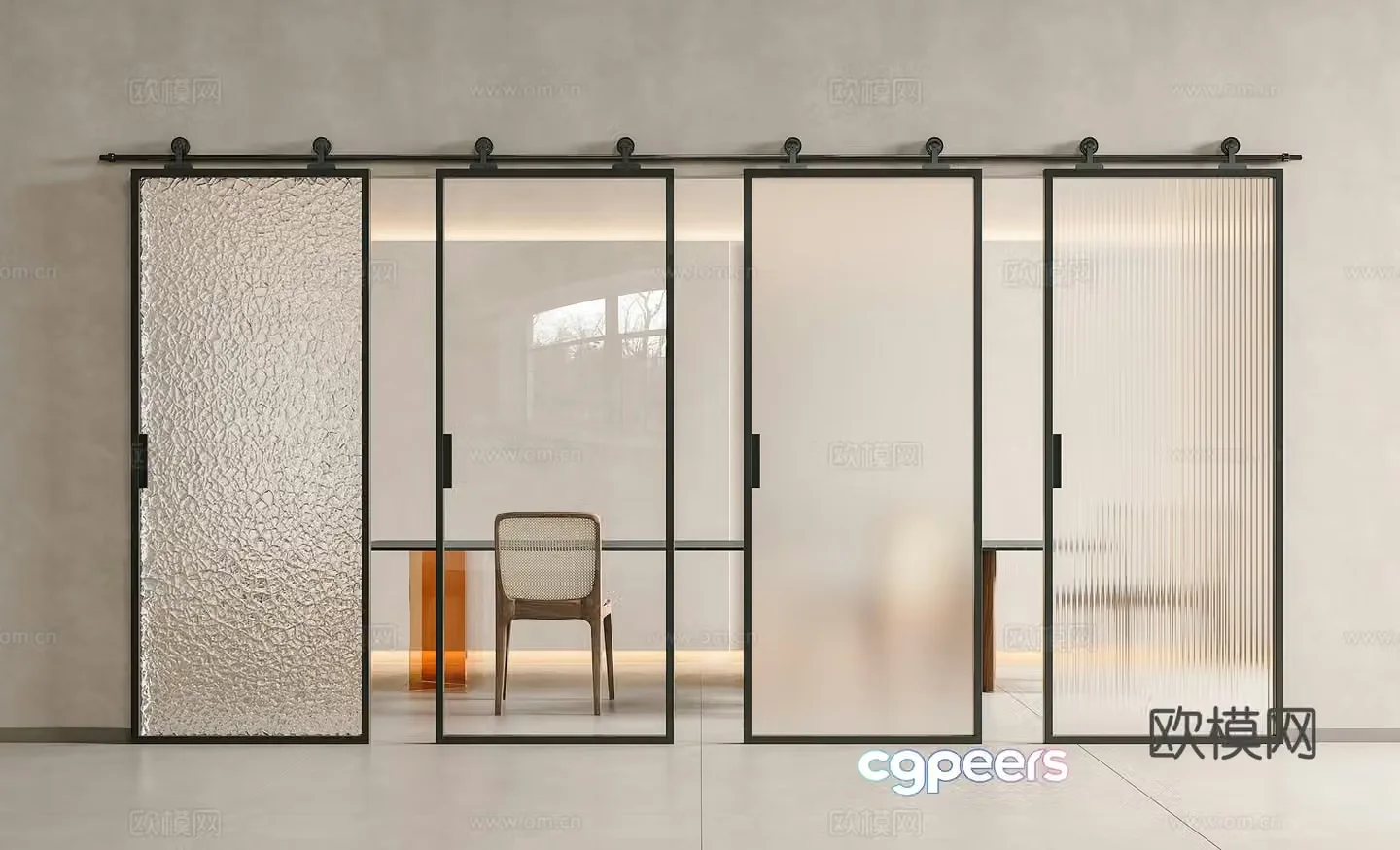 Modern minimalist sliding door Barn door Glass barn door Hanging rail door Changhong glass door Frosted 3D model