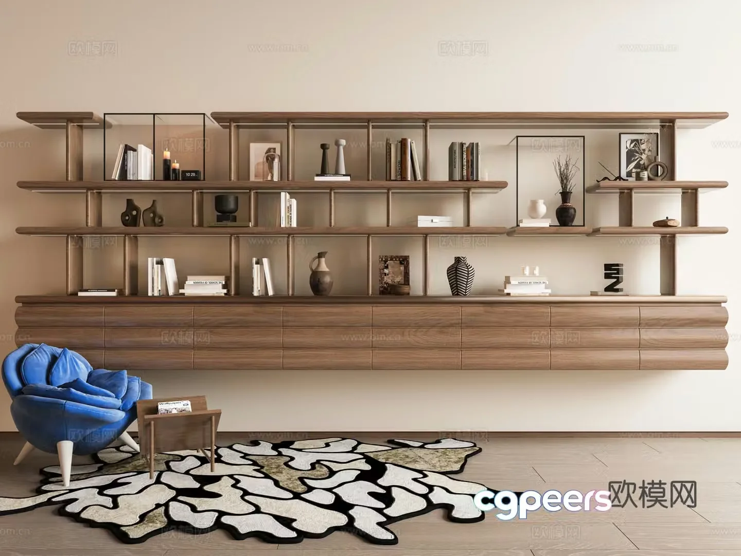 Middle-aged bookcase bookshelf hanging cabinet 3d model