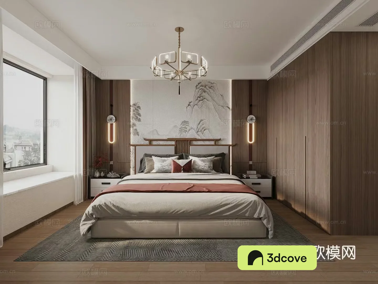 New Chinese style bedroom bedside table chandeliers wall lights