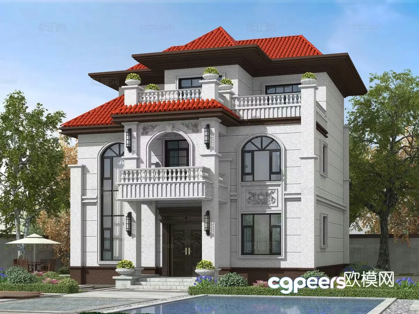 European style single-family villa appearance 3D model
