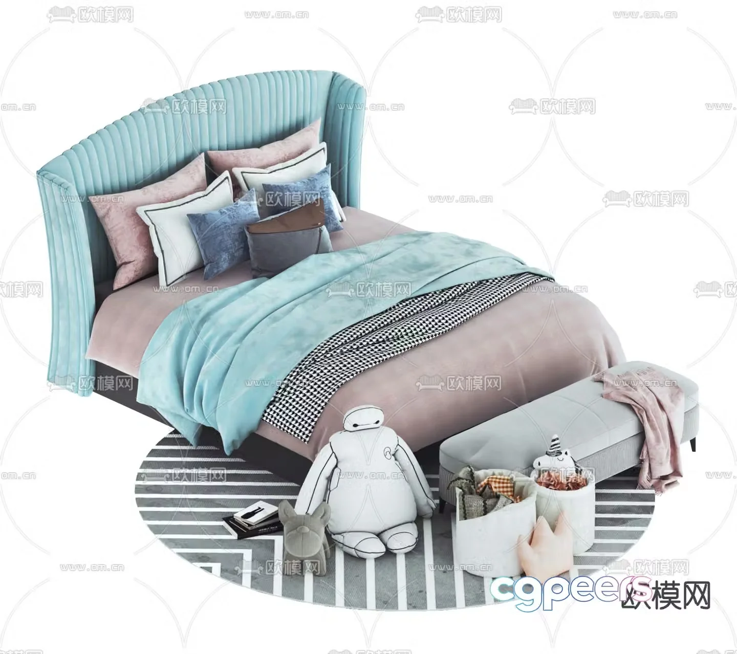Modern children’s bed single bed 3d model