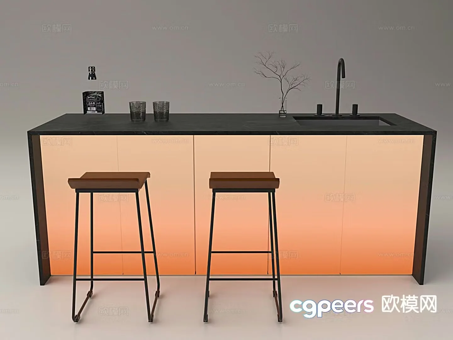 Acrylic bar Nakashima bar 3D model