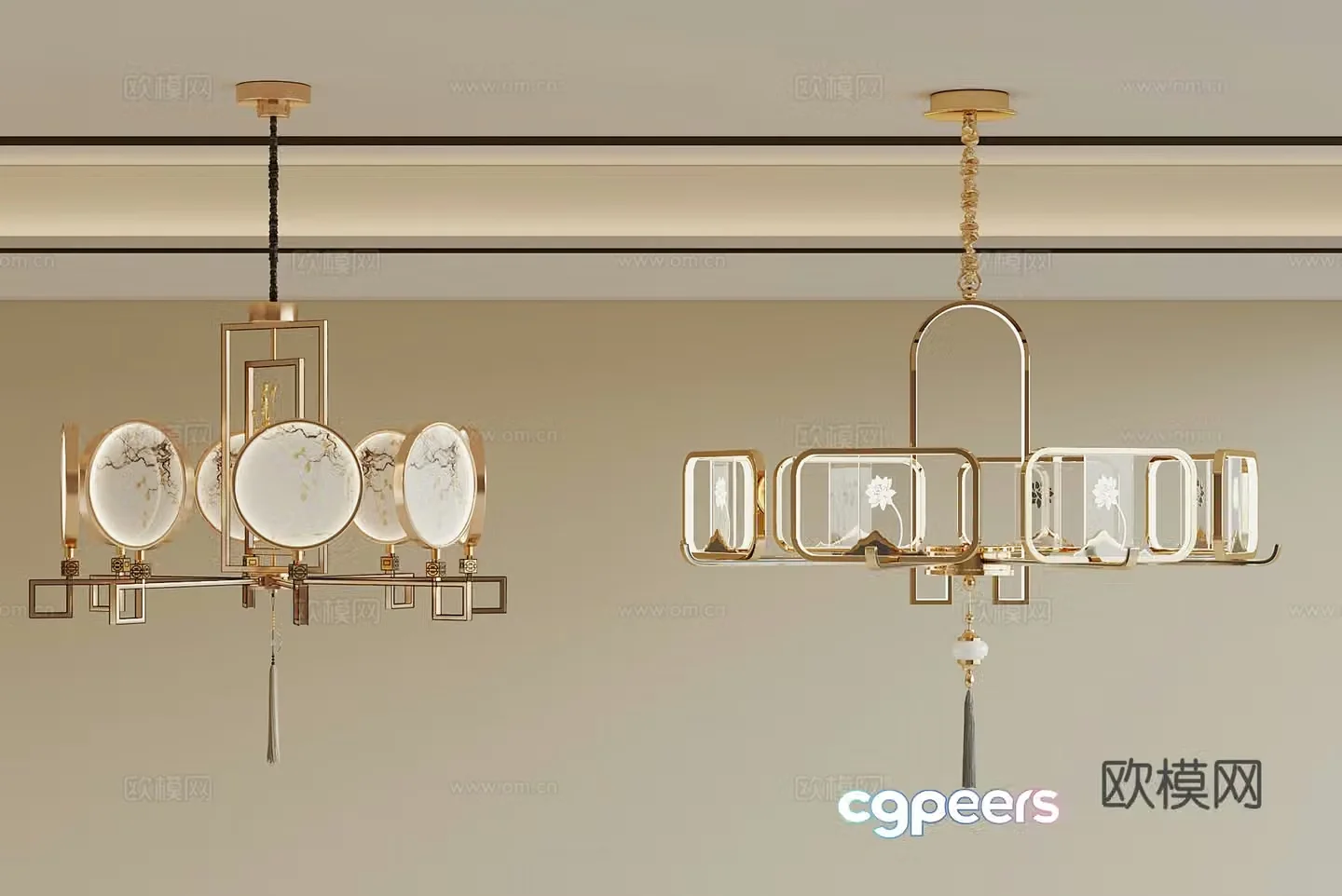 New Chinese style living room ceiling metal chandeliers multi-head chandeliers artistic chandeliers 3D model