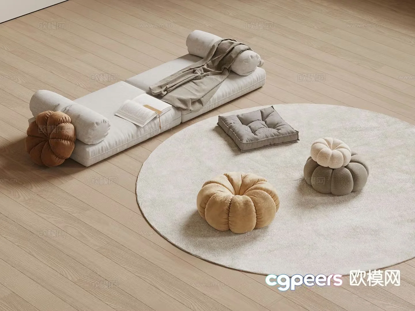 Modern bay window cushion pillow cushion 3D model