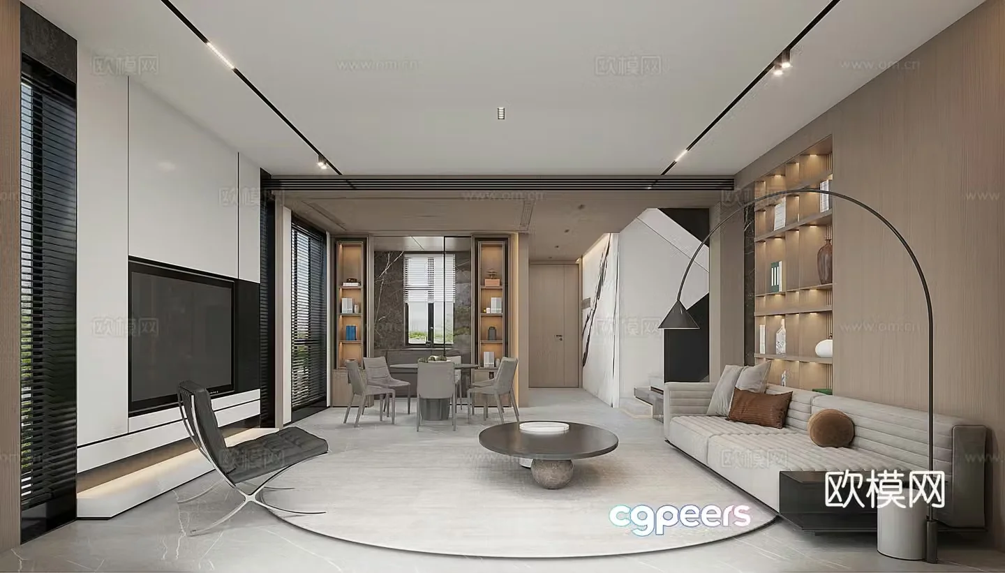 Modern living and dining room 3d model