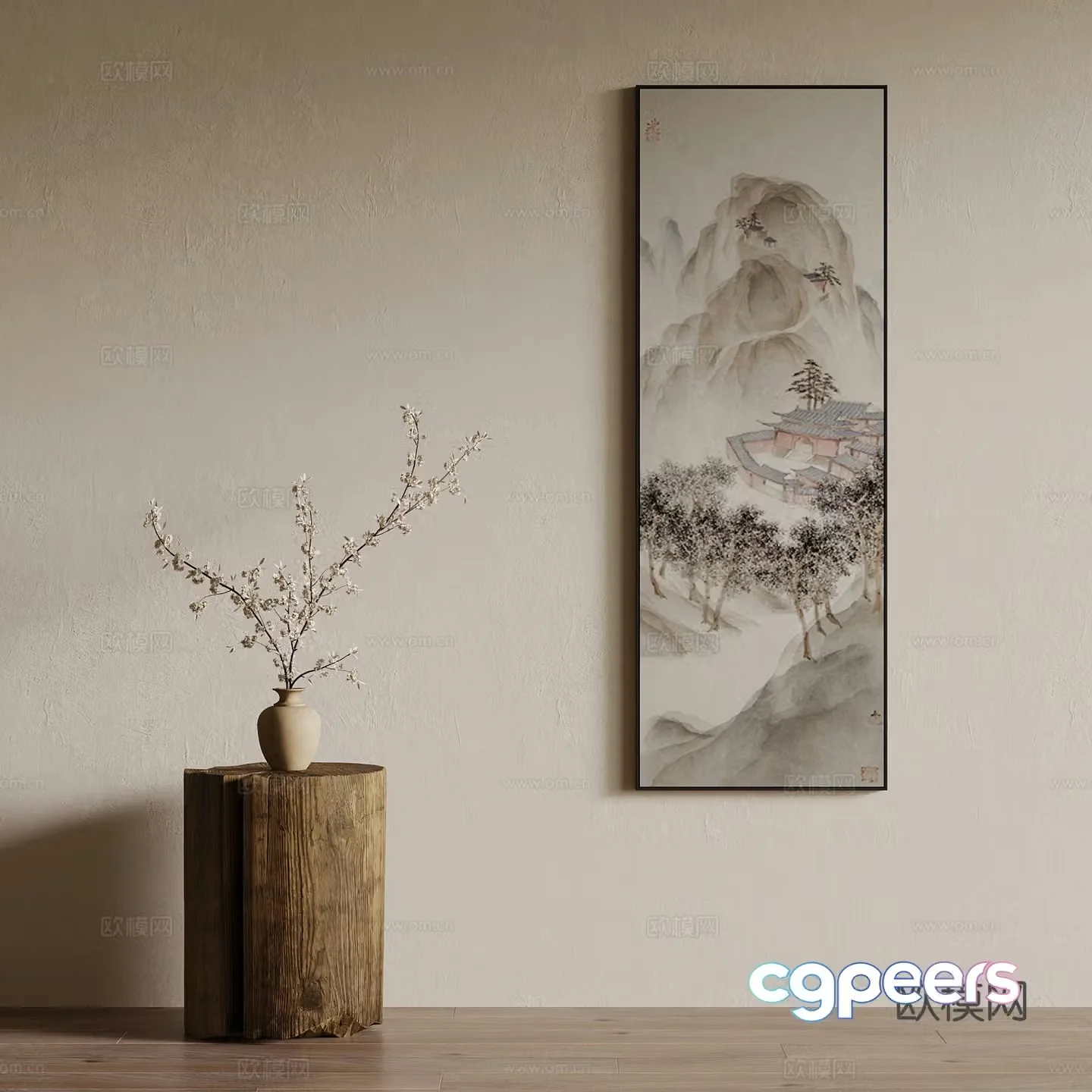 New Chinese style hanging paintings decorative paintings vase 3d model