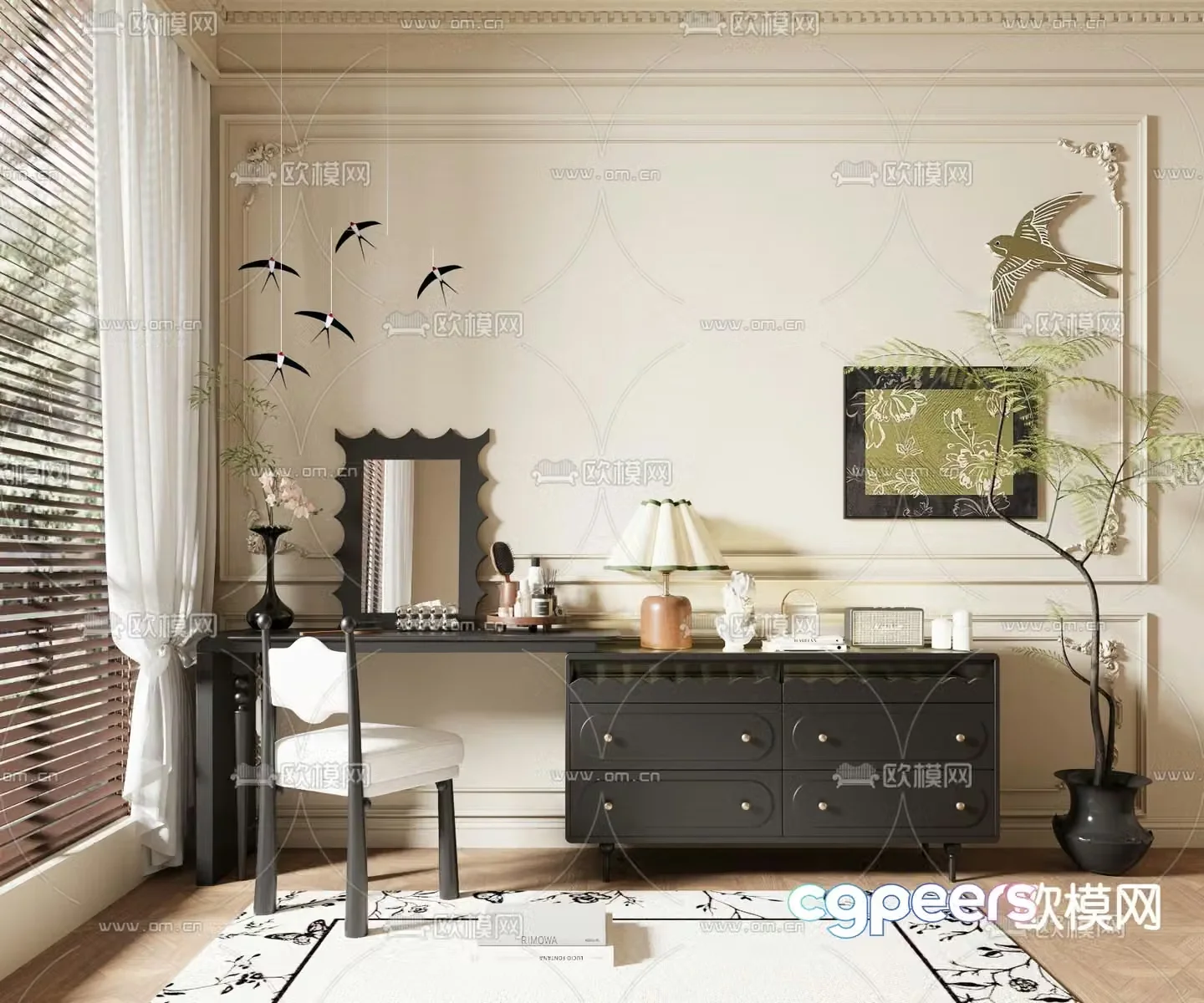 American dresser side cabinet 3d model