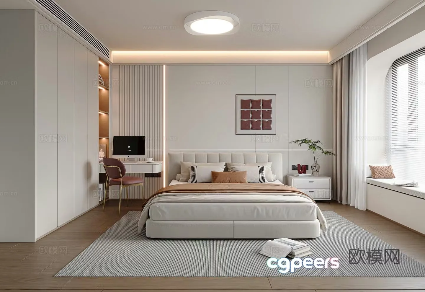 Modern Cream Bedroom 3d Model