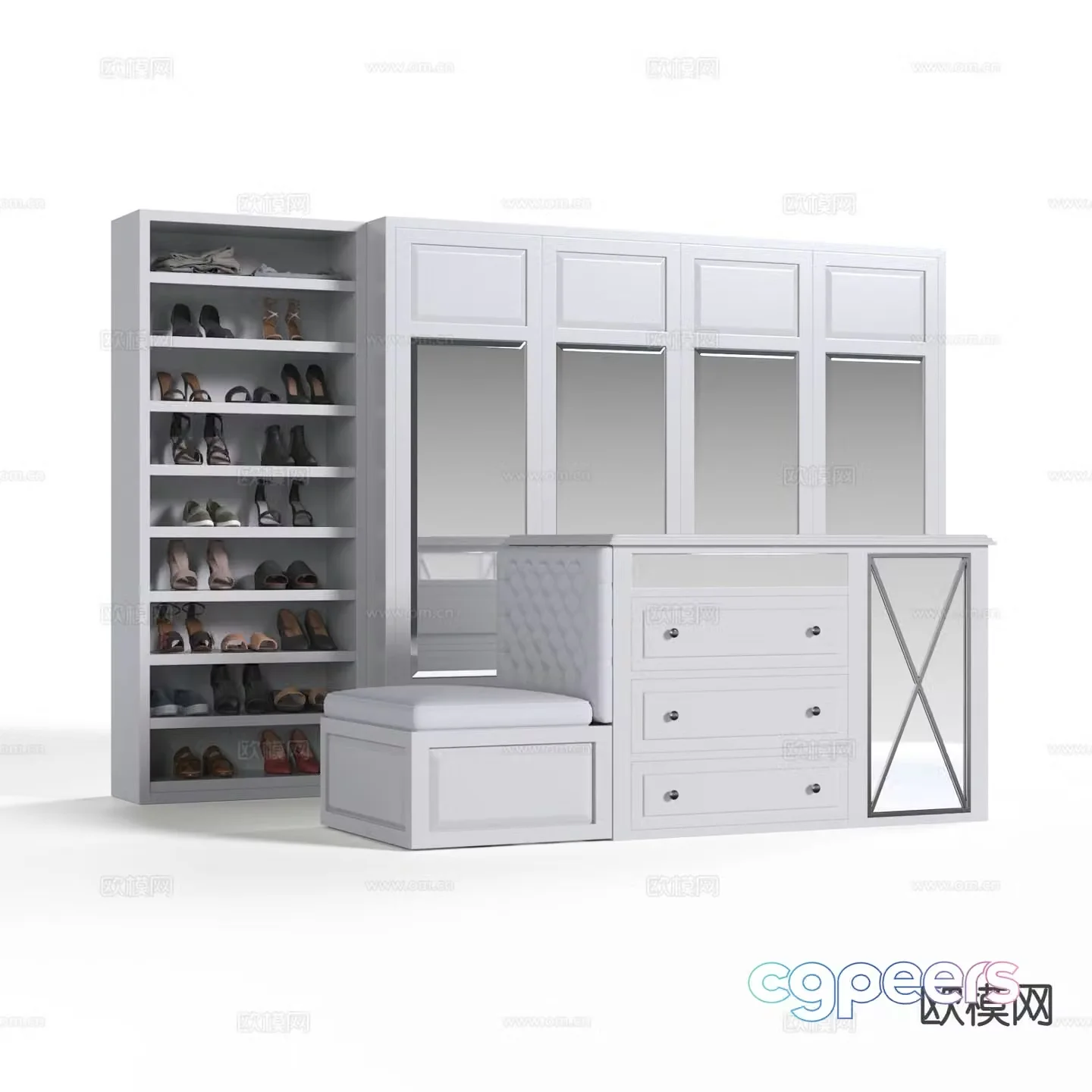 Shoe cabinet island cabinet shoe changing stool wardrobe 3D model