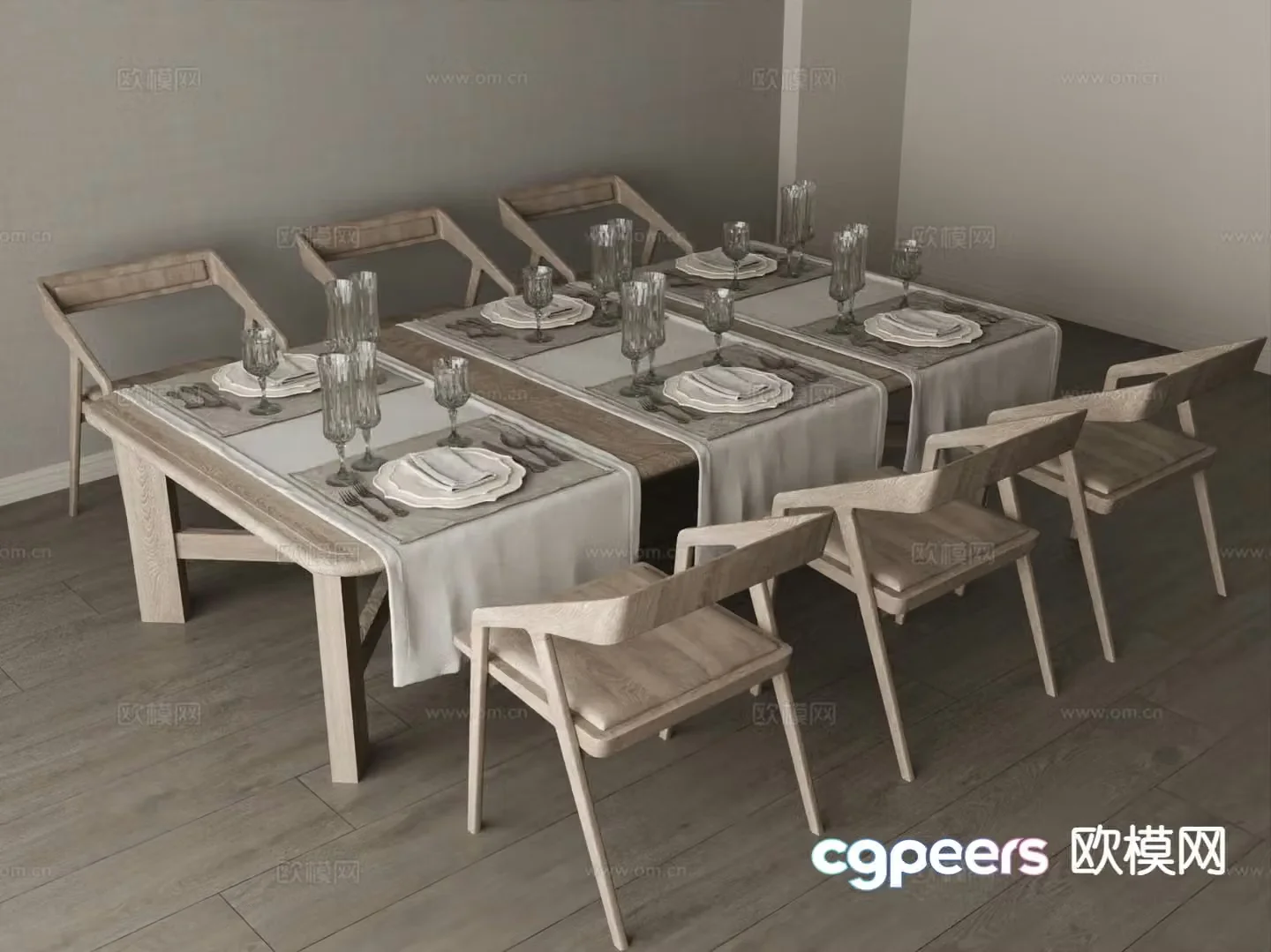 Wabi-sabi dining table and chairs 3d model