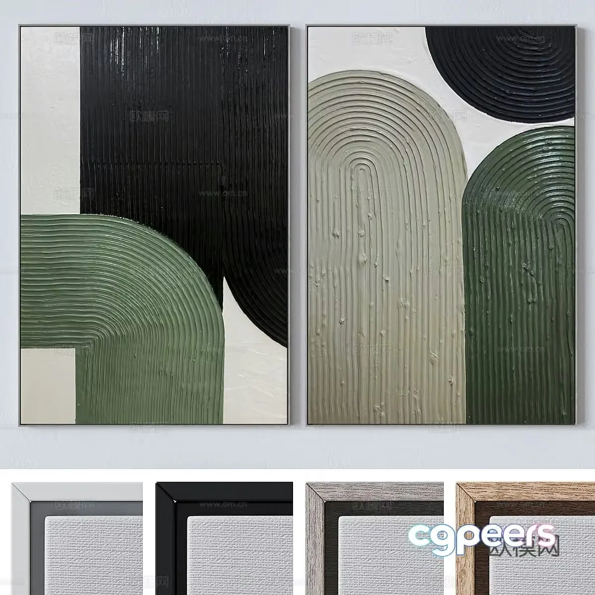 Modern gray green abstract pattern hanging painting combination 3d model