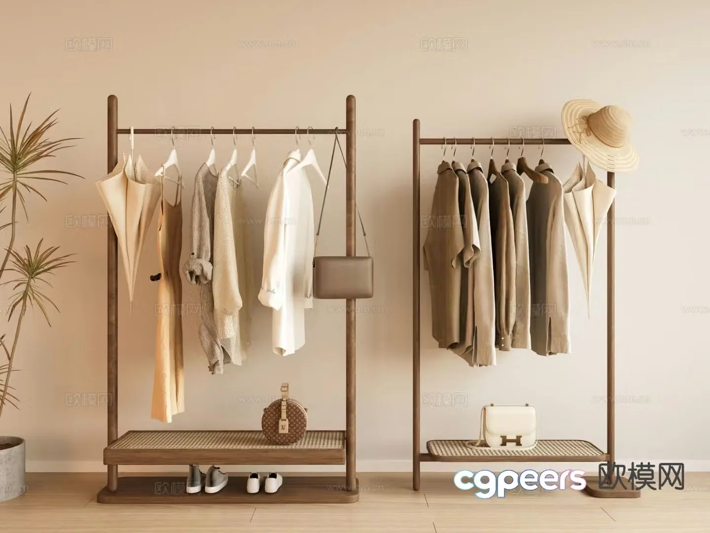 Wabi-sabi clothes hanger floor-standing clothes hanger 3D model