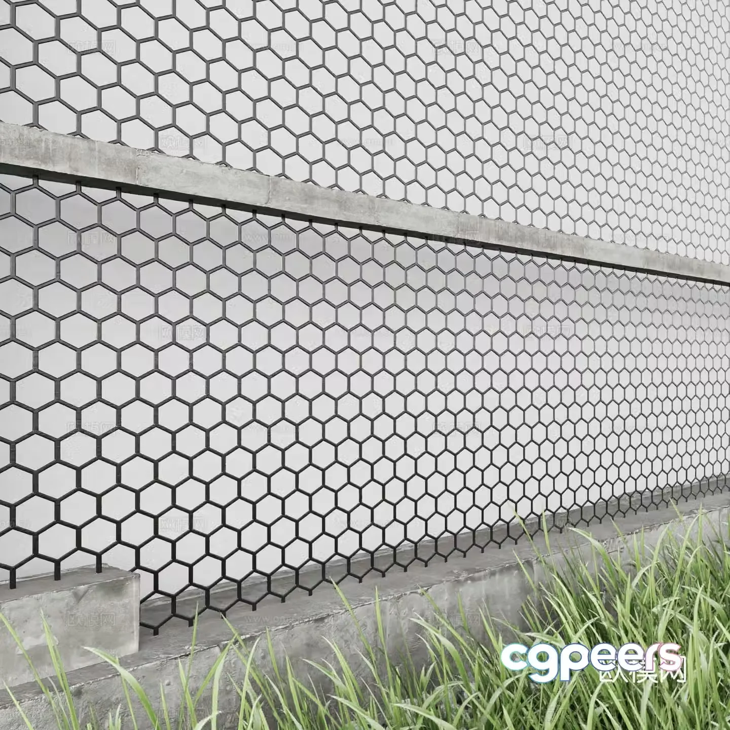 Modern railing barbed wire guardrail 3d model