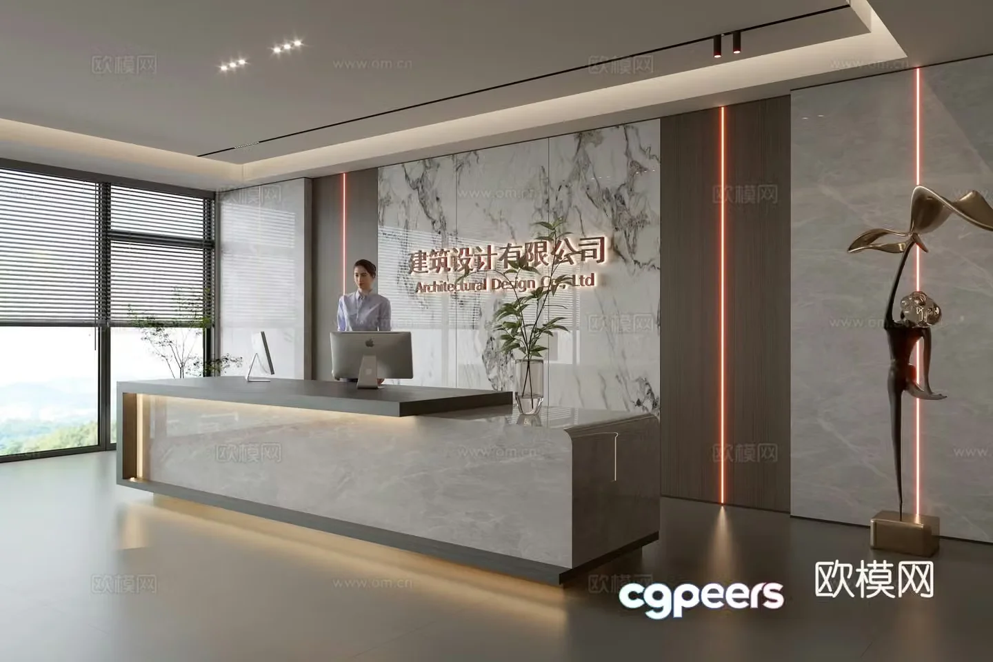 Modern company front desk reception area bar reception desk service desk company front desk background 3D model