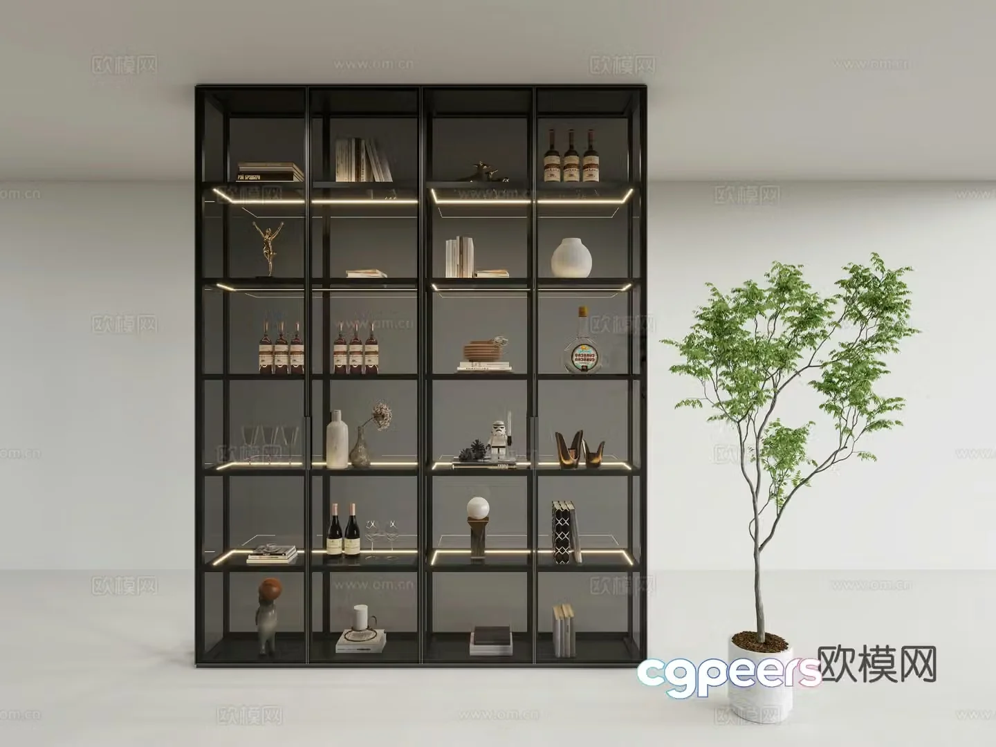 Modern Italian glass cabinet glass wine cabinet glass bookcase glass decoration cabinet glass entrance cabinet 3D model