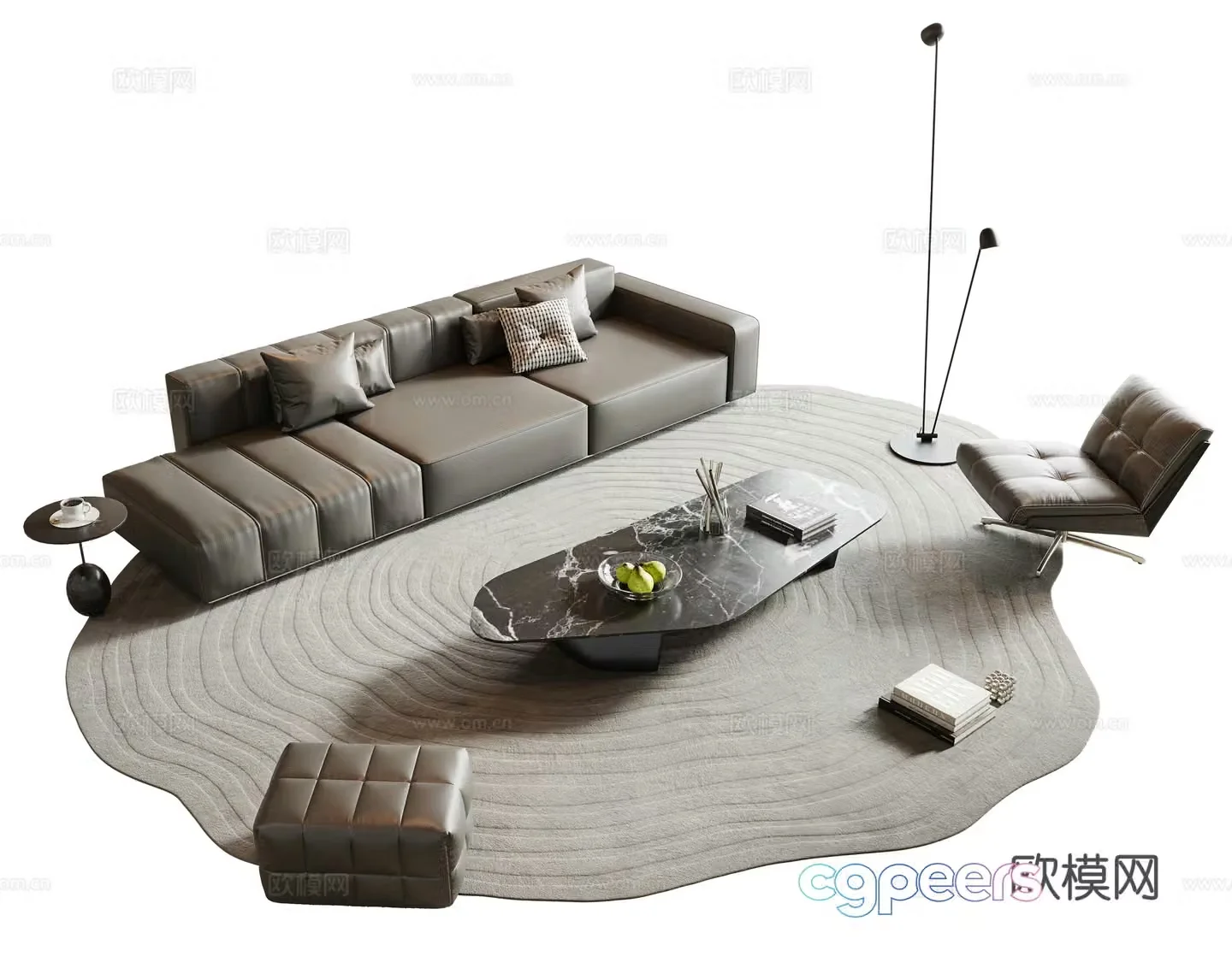 Italian sofa coffee table combination multi-person sofa leather sofa combination sofa straight sofa large 3D model