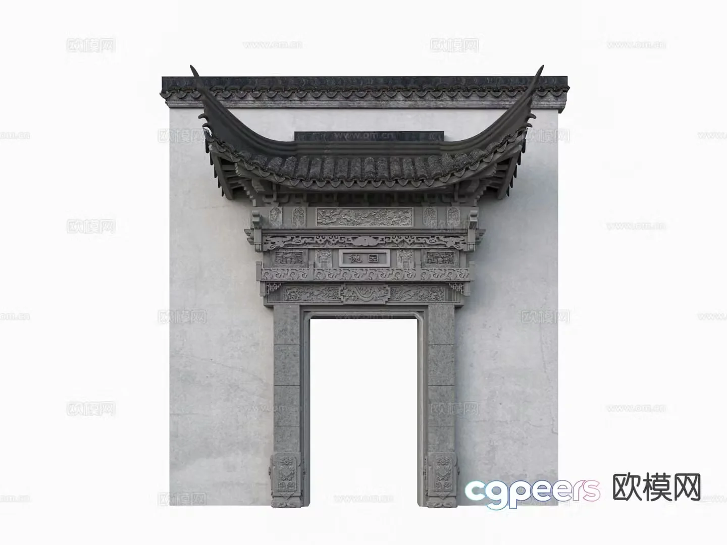 Chinese style door tower Huipai archway 3D model