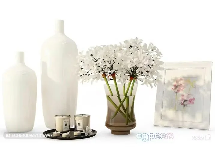 A Vase With White Flowers 3D Model – 6281 – VRAY Render
