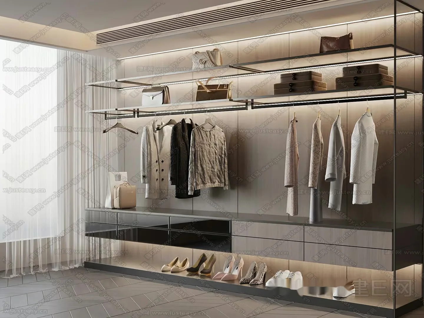 Modern Walk-In Closet 3D Model – 3725 – VRAY Render