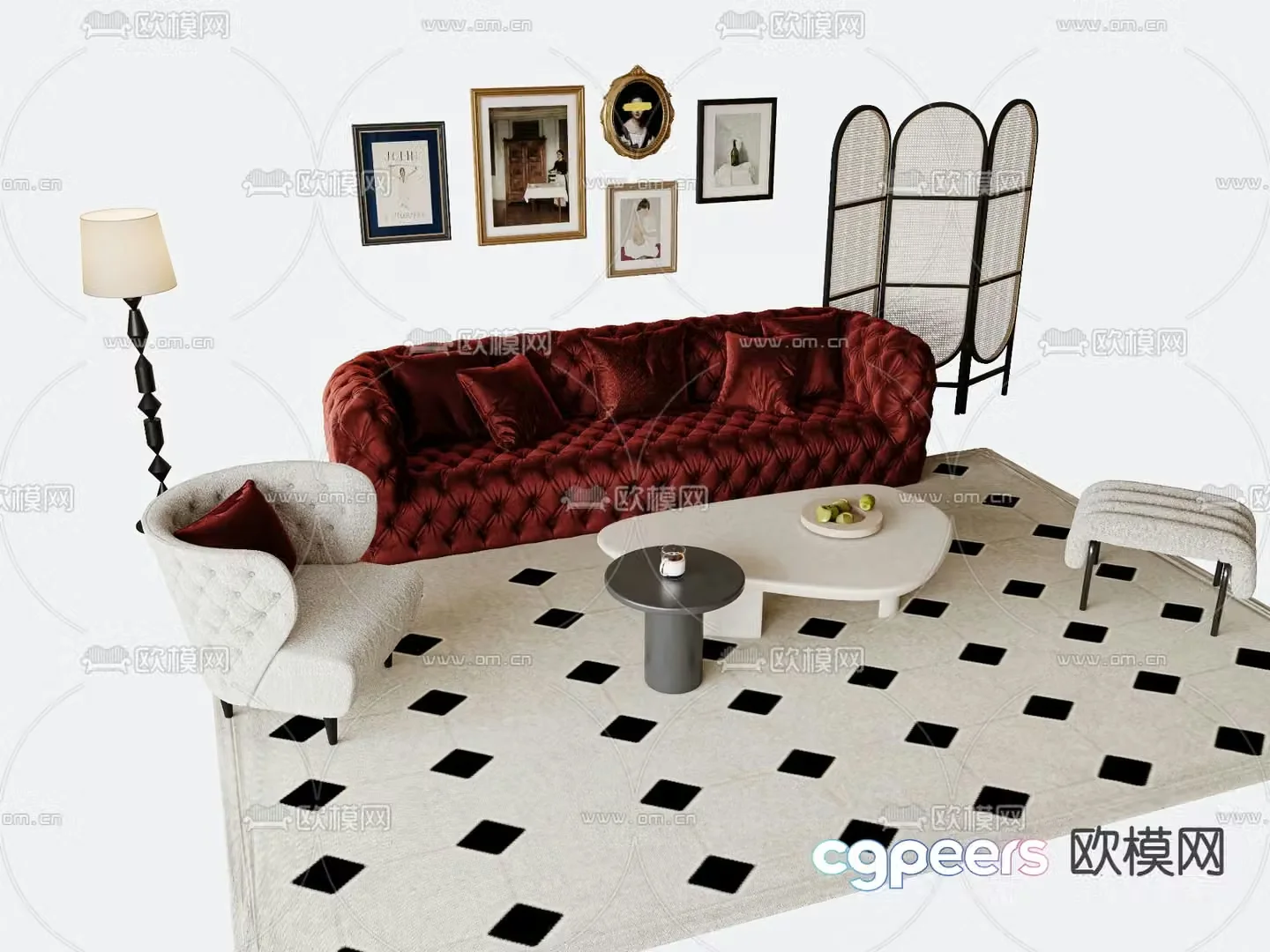 French sectional sofa 3d model