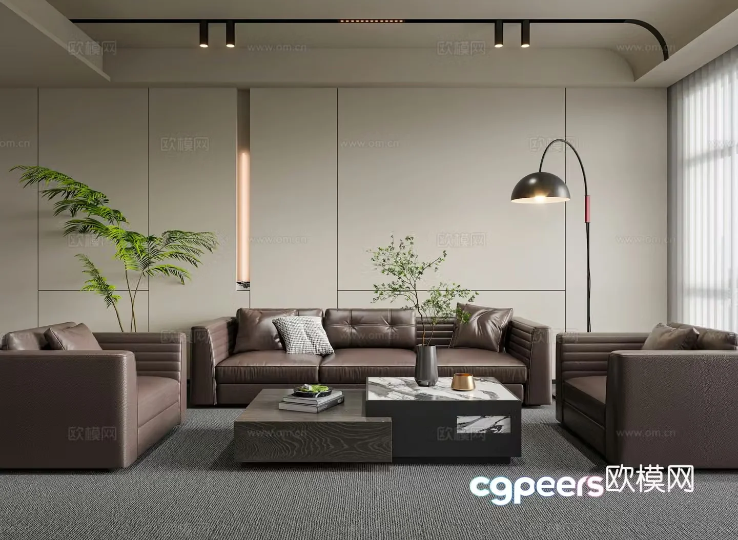 Modern reception room office sofa coffee table combination leather sofa single sofa business sofa 3D model