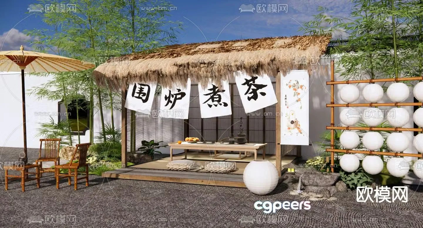 Cooking tea by the stove outdoor table and chairs 3D model
