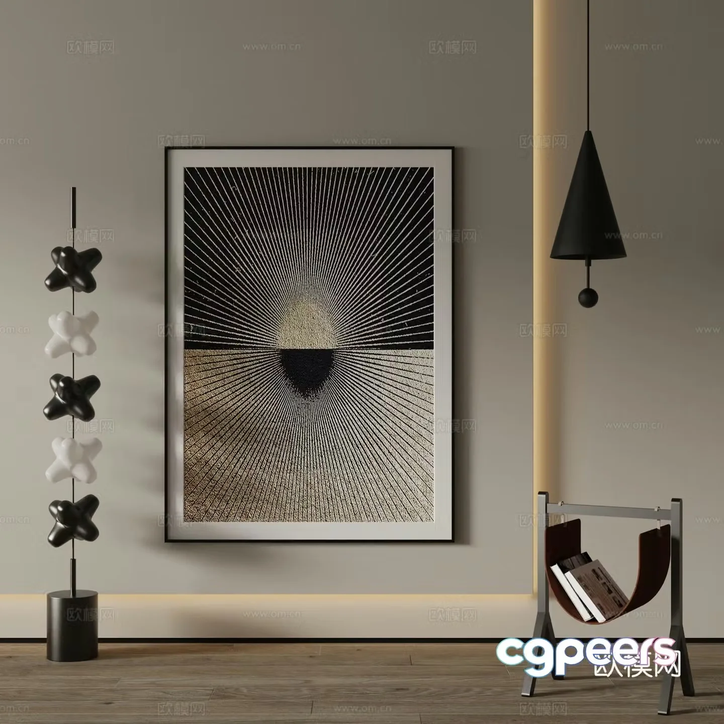 Modern decorative painting black and white hanging painting 3d model
