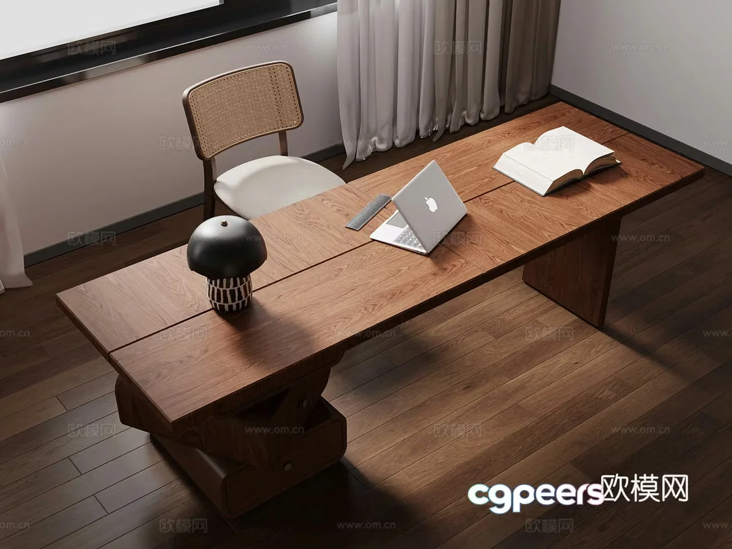 Middle style solid wood desk office and study supplies 3D model