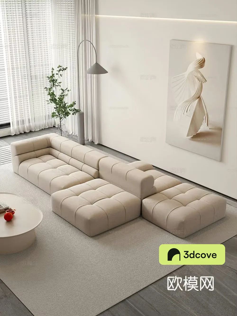 Creamy living room modern simple home living room sofa coffee table combination fabric sofa