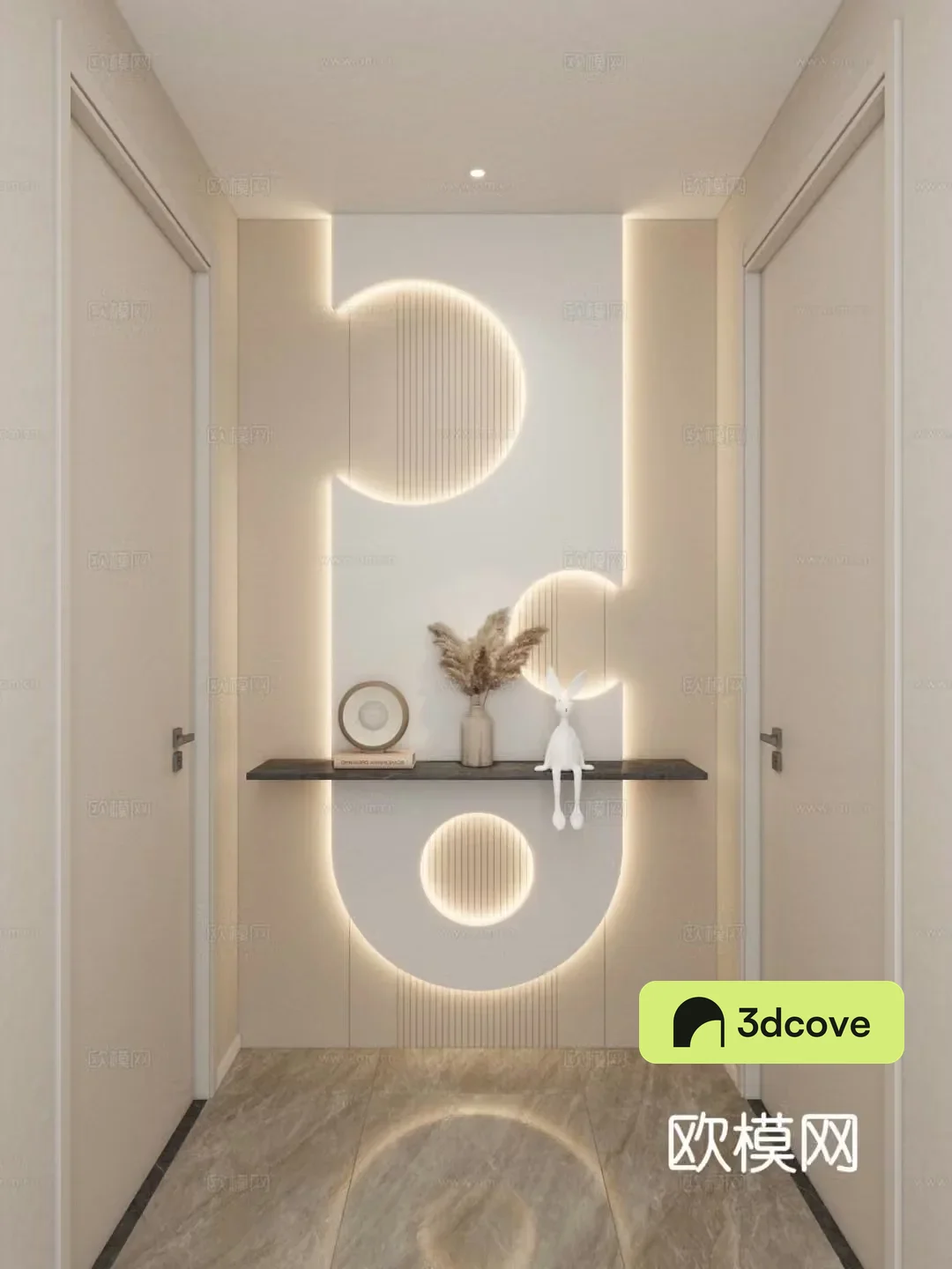 Cream style corridor end view entrance aisle