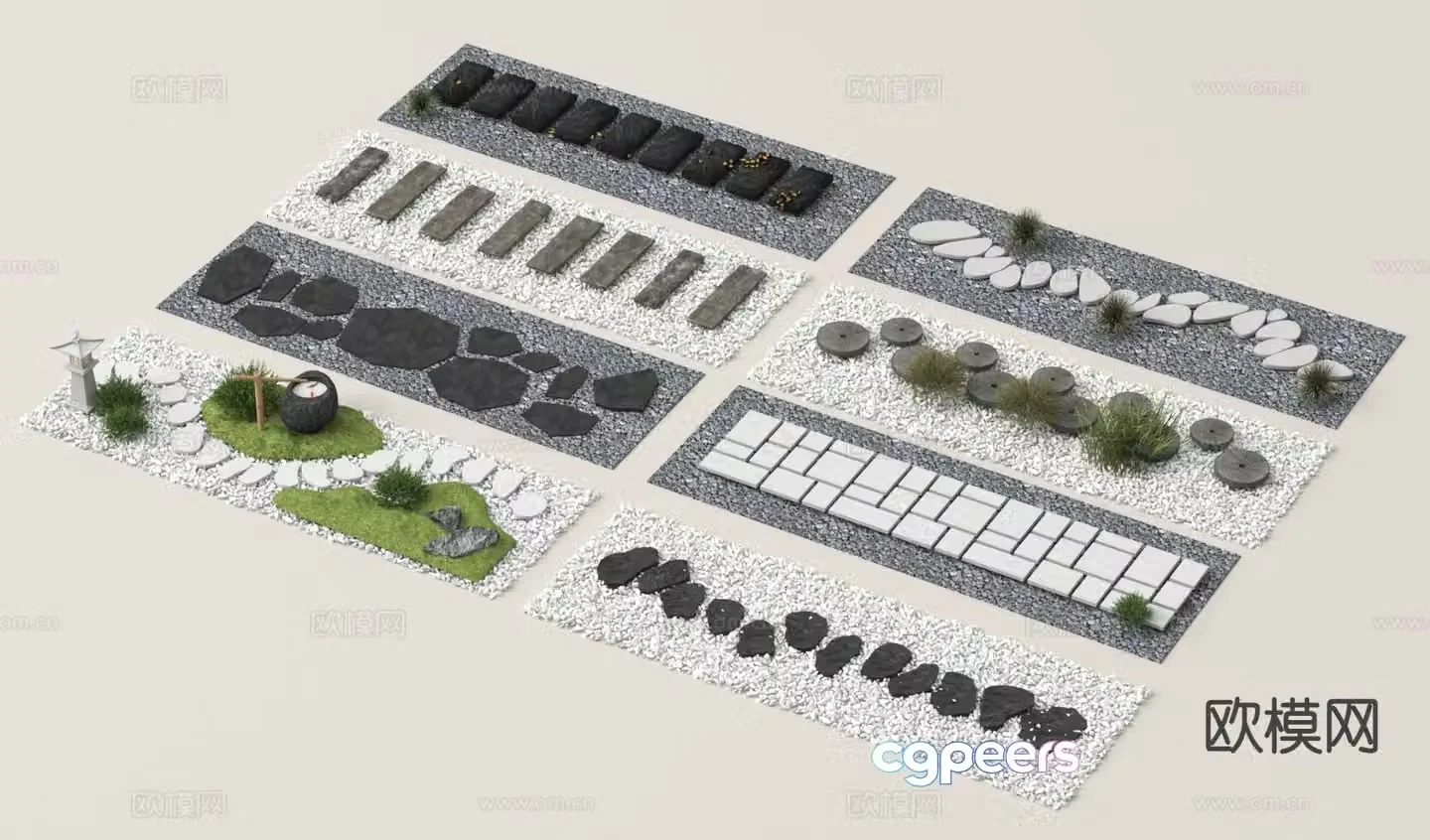 Tingbu sketch bluestone slab gravel walkway slate walkway 3D model