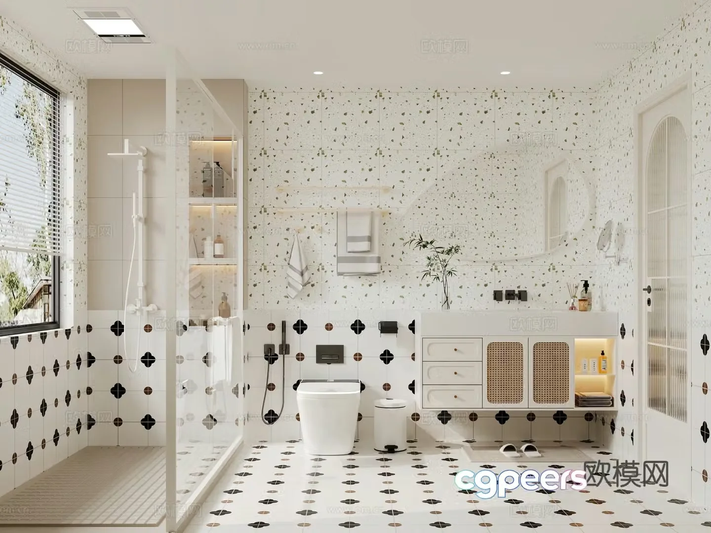 French cream style white bathroom main bathroom 3d model