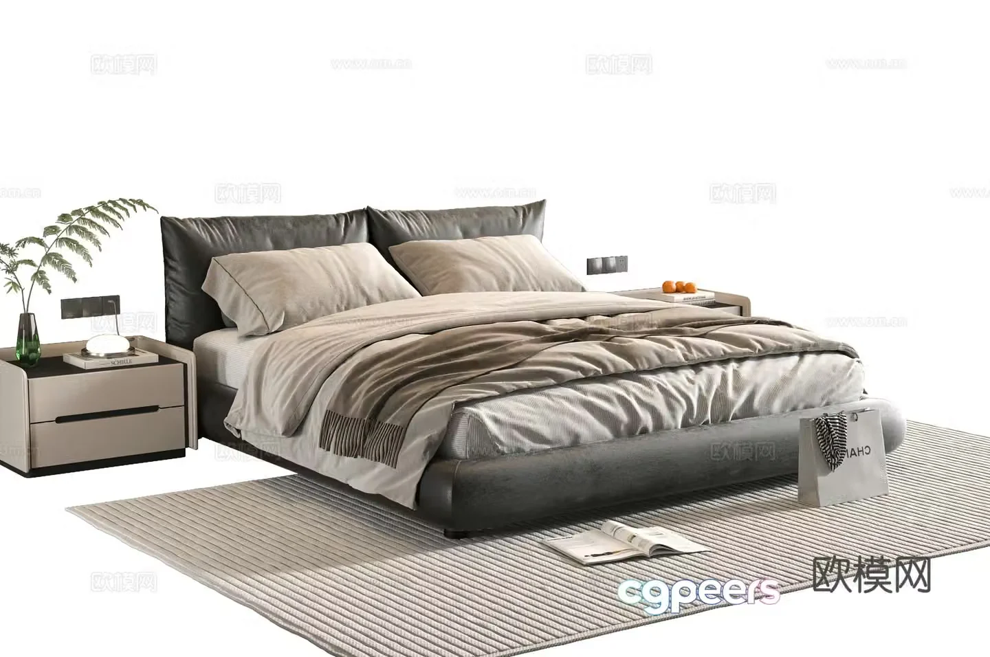 Modern double bed 3d model