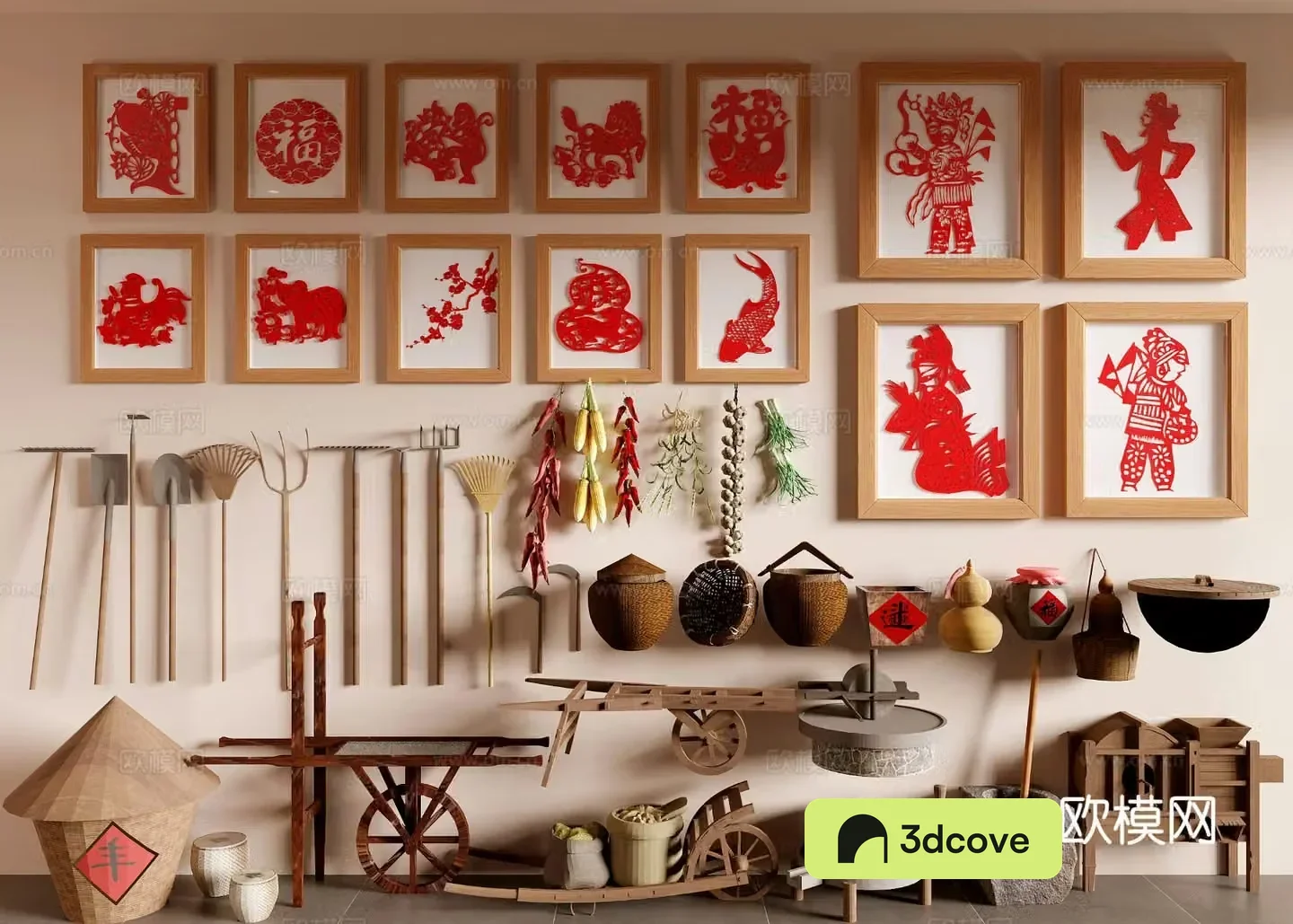 New Chinese paper-cut painting folk sketch old object