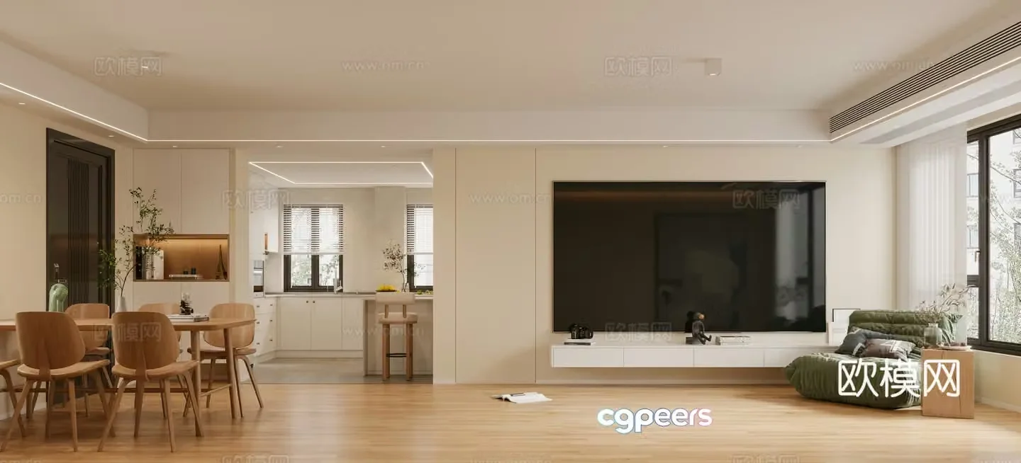 Modern living and dining room 3d model