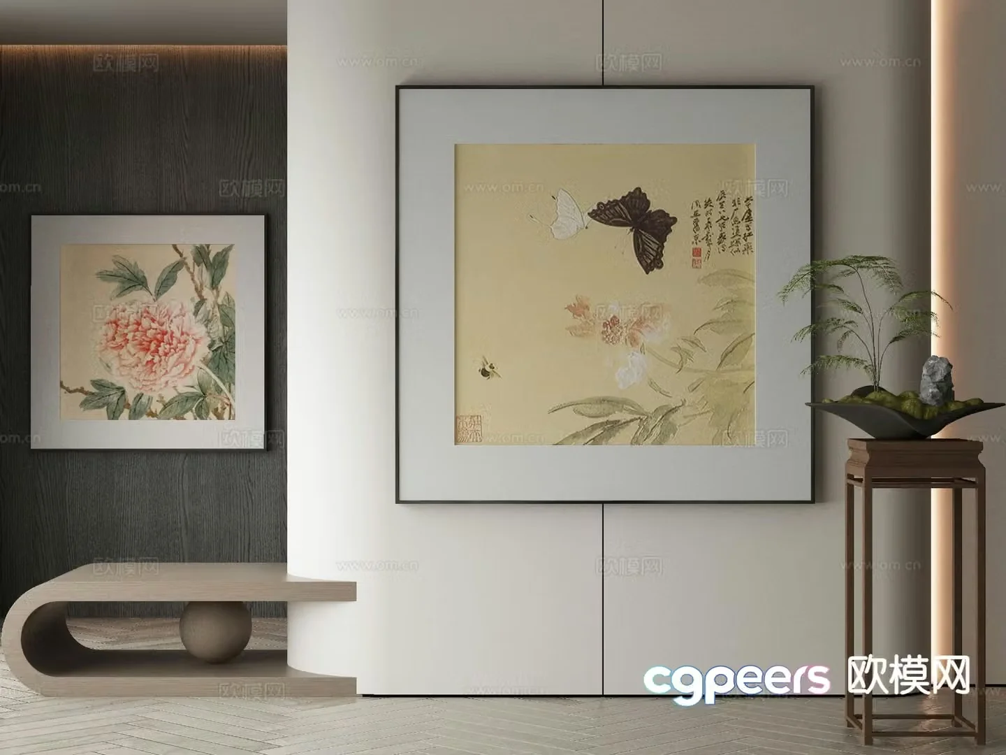 New Chinese style decorative painting butterfly hanging painting 3d model